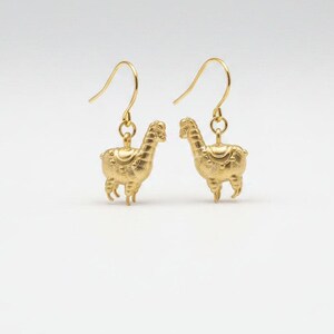 Alpaca/llama Hook Earrings, Gold - - LadybugfeetDesigns -
