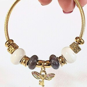 Winged Key Euro Cuff Wrap Bracelet, Gold - - LadybugfeetDesigns -