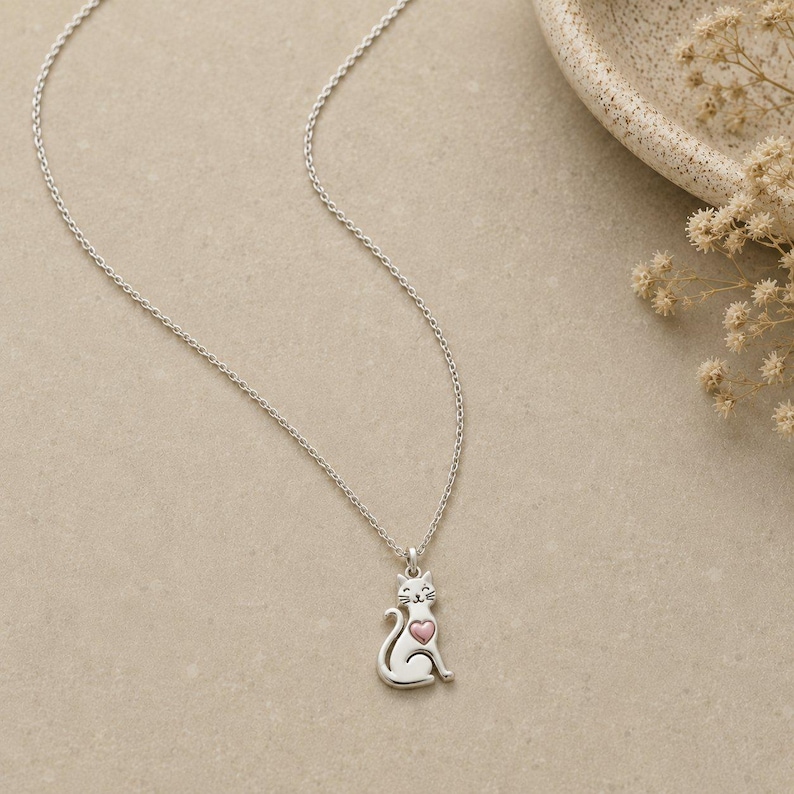 Happy Cat Necklace, 20 inches - Silver - - LadybugfeetDesigns -