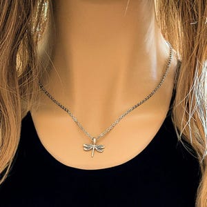 Dragonfly Necklace, Silver - 20 inch - - LadybugfeetDesigns -