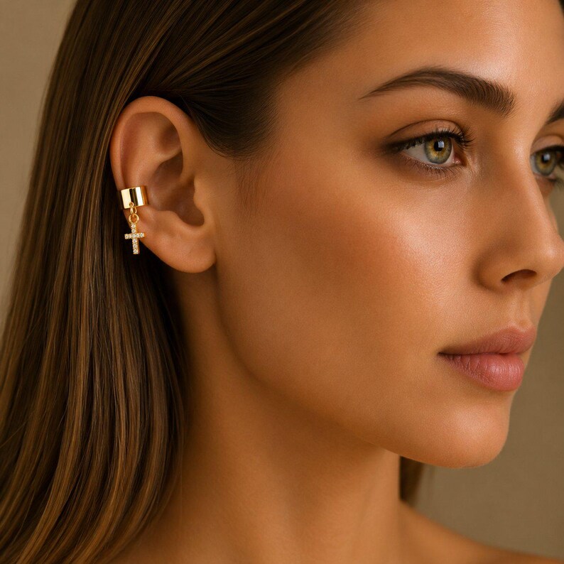 CZ Cross Ear Cuff, Gold - - LadybugfeetDesigns -