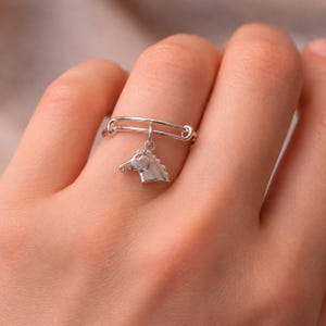Horse Adjustable Charm Ring, Silver - - LadybugfeetDesigns -