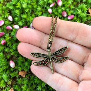 Dragonfly Boho Necklace, Antique Bronze - 18 inches - - LadybugfeetDesigns -