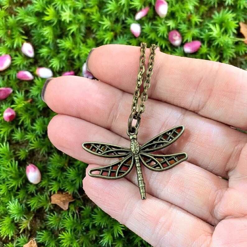 Dragonfly Boho Necklace, Antique Bronze - 18 inches - - LadybugfeetDesigns -