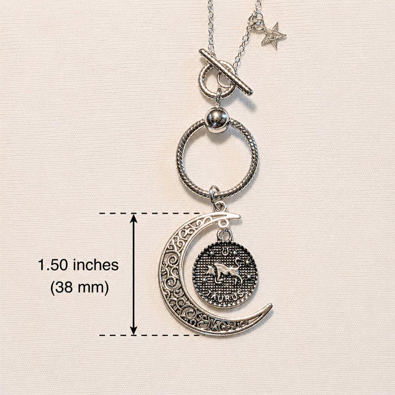 Crescent Moon Zodiac Sign Necklace, Silver - 20 inch - - LadybugfeetDesigns -