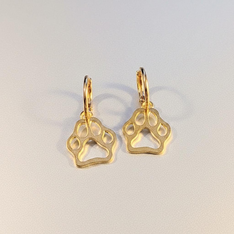 Dog Paw Hoop earrings, Gold - 16mm - - LadybugfeetDesigns -