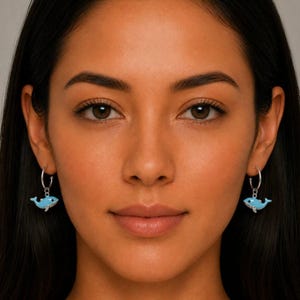 Whale Hoop Earrings, Silver - 16mm - - LadybugfeetDesigns -