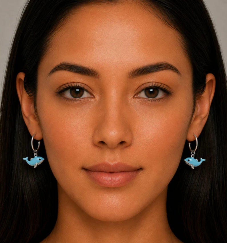 Whale Hoop Earrings, Silver - 16mm - - LadybugfeetDesigns -