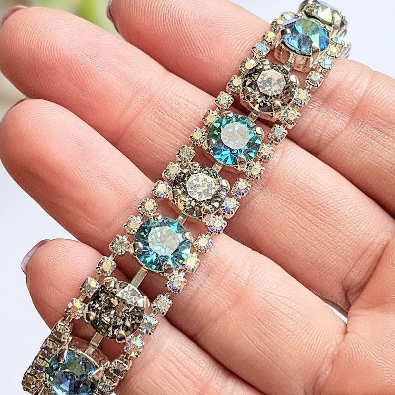 Blue Multi Faceted Crystal Rhinestone Bracelet-Bridal Jewelry-Child Size - - LadybugfeetDesigns -