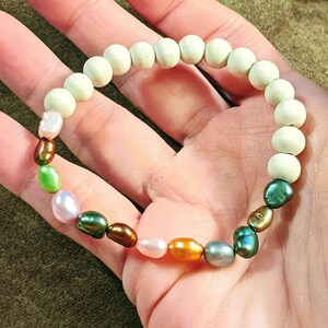 Multi Color Freshwater Pearl Stretch bracelet - - LadybugfeetDesigns -