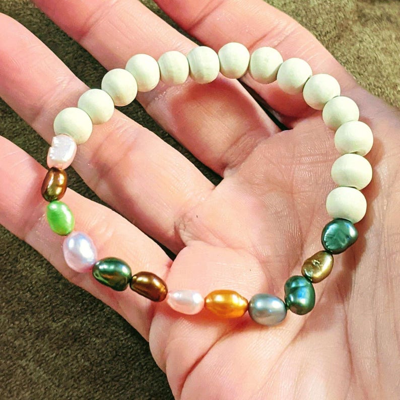 Multi Color Freshwater Pearl Stretch bracelet - - LadybugfeetDesigns -