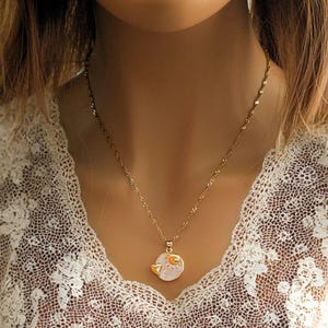Pearl Shell Heart Sun necklace, Gold- 20 inch - - LadybugfeetDesigns -