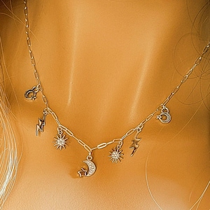Celestial Multi Charm Link Necklace, .925 Sterling Silver - 20 inch - - LadybugfeetDesigns -