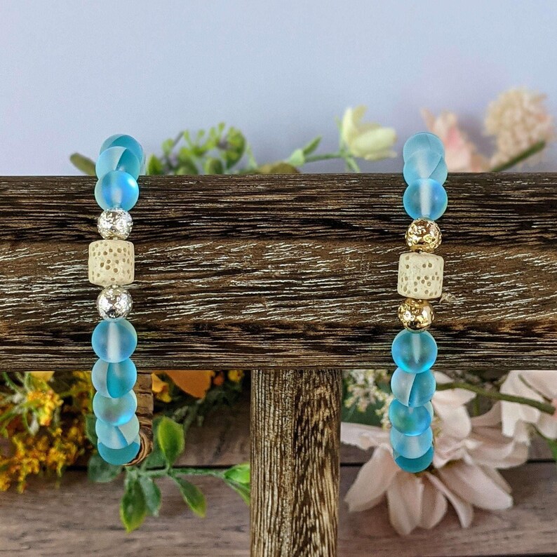 Iridescent Blue Mystic Aura Quartz Gemstone Diffuser bracelet - - LadybugfeetDesigns -