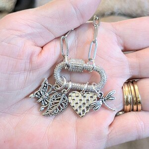Nature & Love Carabiner Necklace, Silver - Adjusts up to 20 inches - - LadybugfeetDesigns -