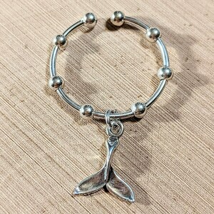 Sterling Silver Whale Tail Adjustable Charm Ring - - LadybugfeetDesigns -