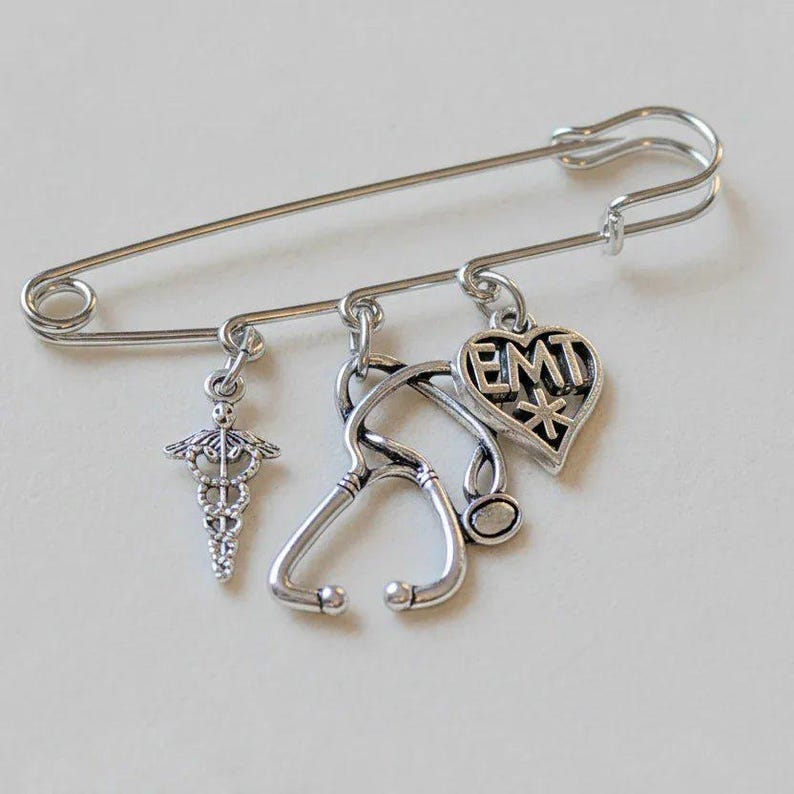 EMT - Emergency Medical Technician Safety Pin Brooch, Purse Charm - - LadybugfeetDesigns -