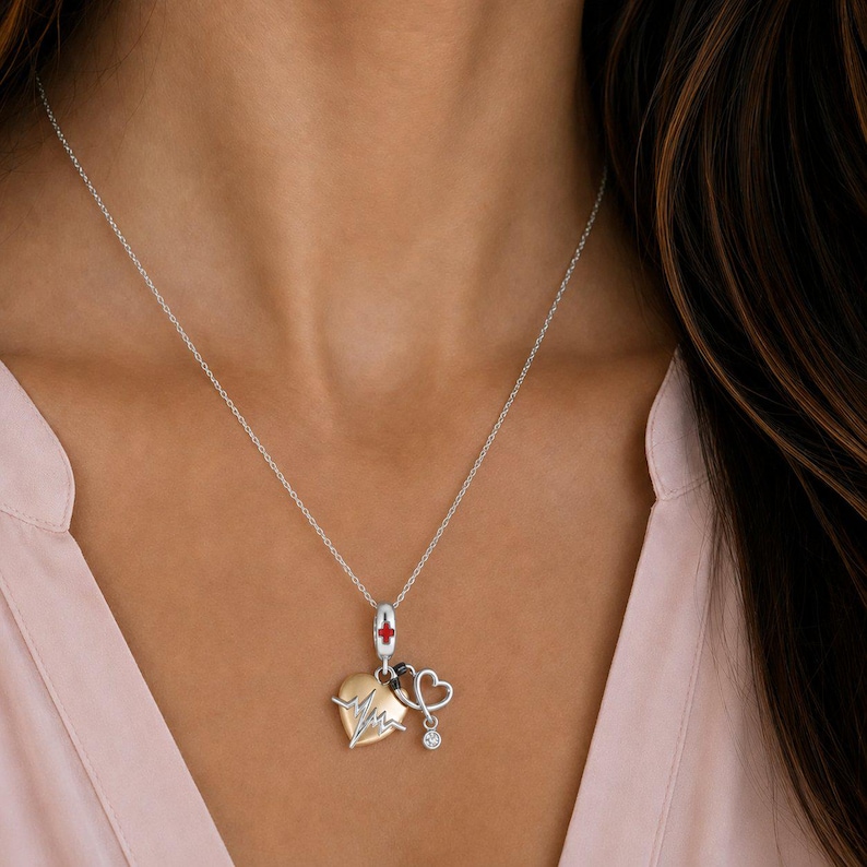 Medical Care-Giver Necklace, 20 inches - Silver - - LadybugfeetDesigns -