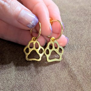 Dog Paw Hoop earrings, Gold - 16mm - - LadybugfeetDesigns -