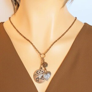 Camping Copper Charm Keeper Necklace, 18-24 inch - - LadybugfeetDesigns -