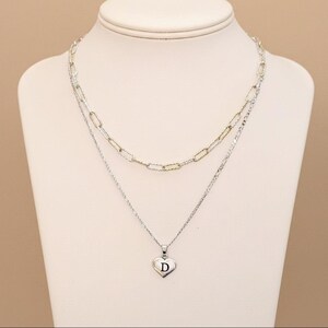 Two-Tone Paperclip & Initial Necklace Set - - LadybugfeetDesigns -