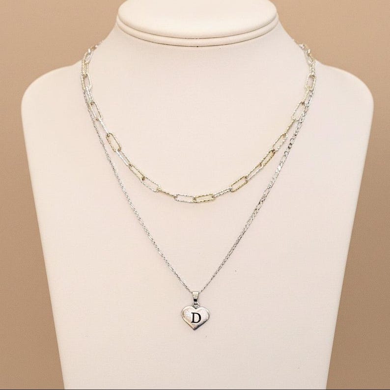 Two-Tone Paperclip & Initial Necklace Set - - LadybugfeetDesigns -