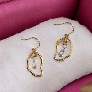 Safety Pin Two-Tone dangle earrings, Gold - - LadybugfeetDesigns -