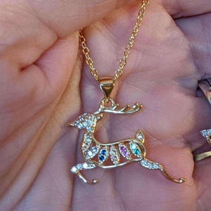 Christmas Reindeer Rhinestone necklace, 18 inch - - LadybugfeetDesigns -