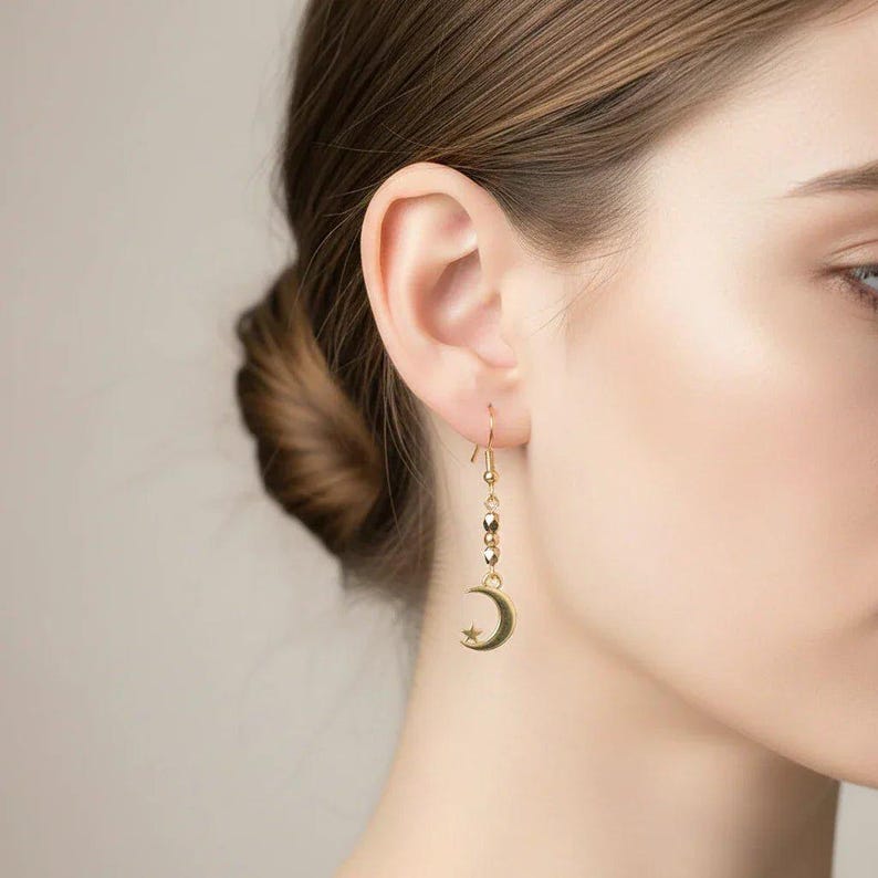 Crescent Moon Crystal Earrings - - LadybugfeetDesigns -