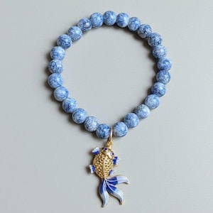 Painted Koi Beaded Stretch Bracelet - - LadybugfeetDesigns -