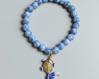 Painted Koi Beaded Stretch Bracelet