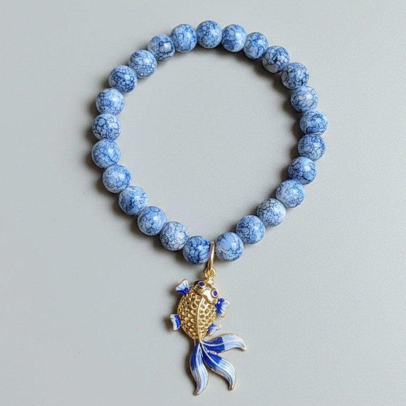 Painted Koi Beaded Stretch Bracelet - - LadybugfeetDesigns -