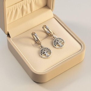 Tree of Life Hoop earrings, Silver - 10mm - - LadybugfeetDesigns -