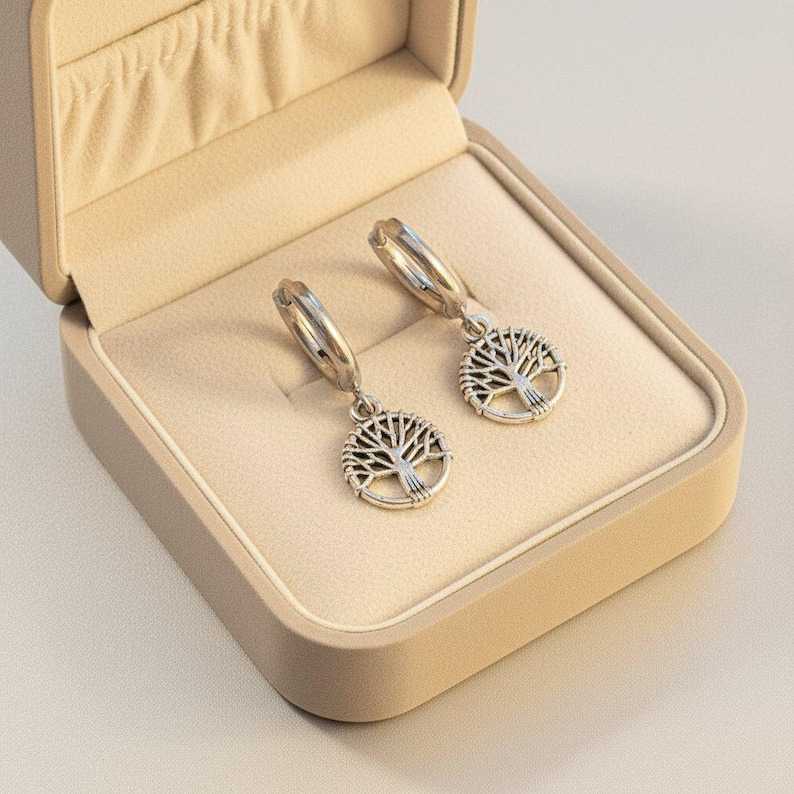 Tree of Life Hoop earrings, Silver - 10mm - - LadybugfeetDesigns -