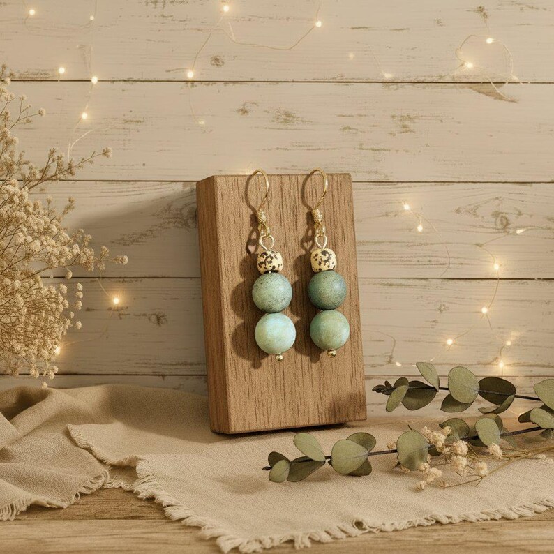 Fancy Jasper Beaded Hook Earrings, Gold - - LadybugfeetDesigns -