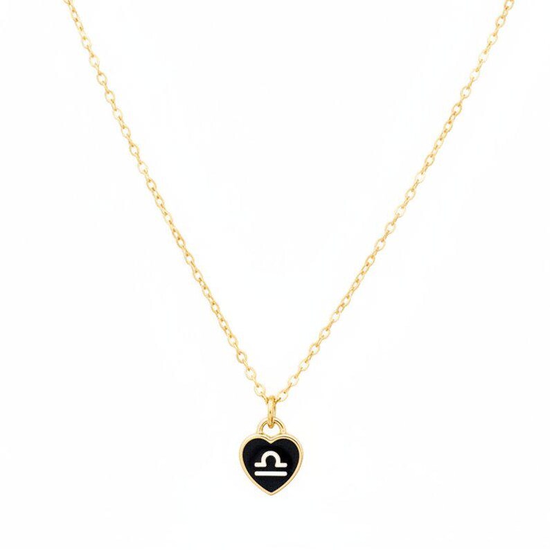Zodiac Sign Heart Necklace, Gold - 20 inches - - LadybugfeetDesigns -