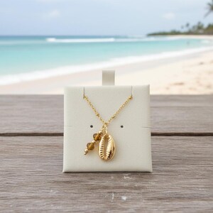 Cowrie Shell Crystal charm necklace and Earring set, Gold - - LadybugfeetDesigns -