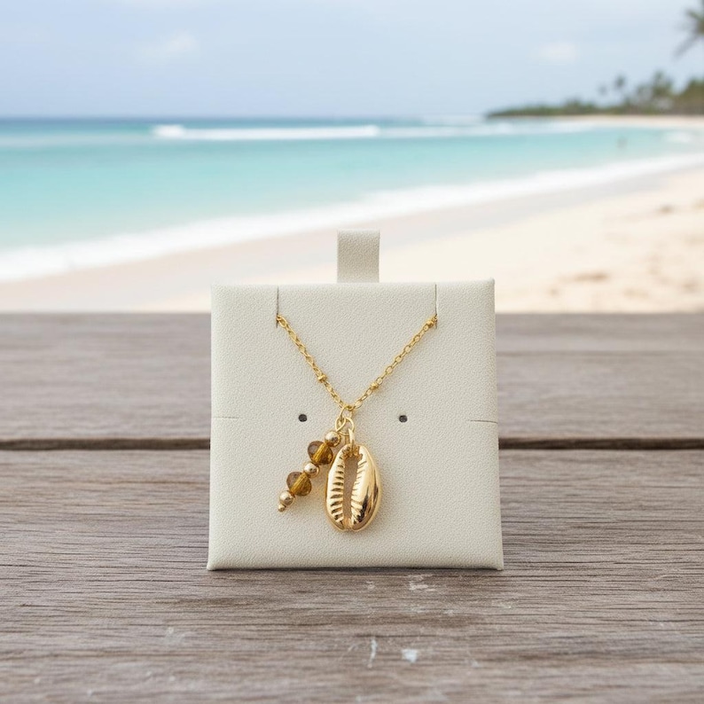 Cowrie Shell Crystal charm necklace and Earring set, Gold - - LadybugfeetDesigns -
