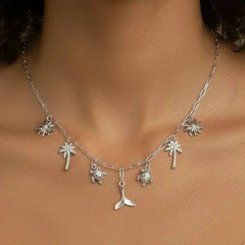 Tropic Vacation Multi Charm Link Necklace, .925 Sterling Silver - 20 inch - - LadybugfeetDesigns -