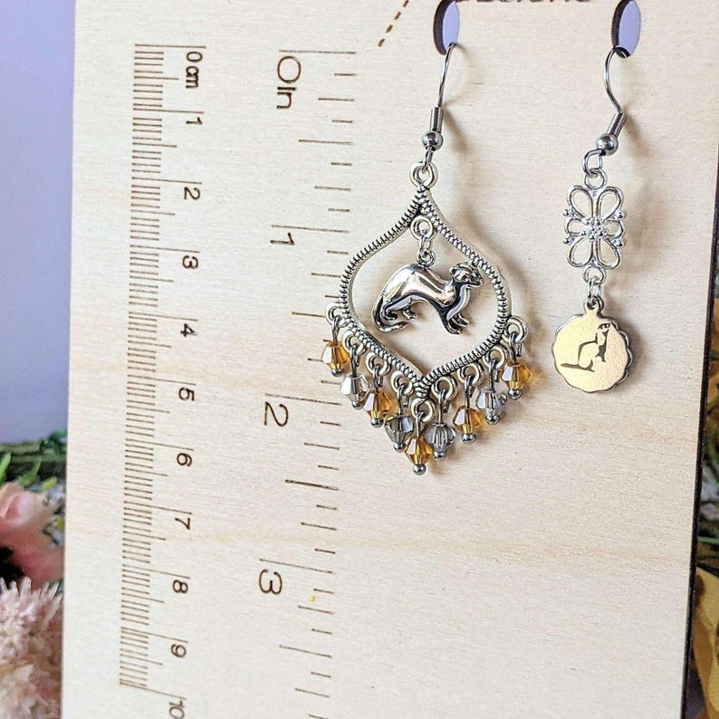Mismatched Ferret hook earrings, Silver - - LadybugfeetDesigns -