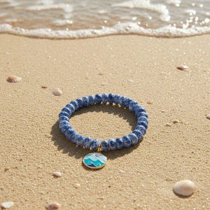 Ocean Waves Beaded Stretch Bracelet - - LadybugfeetDesigns -