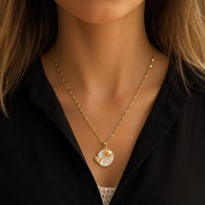 Pearl Shell Heart Sun necklace, Gold- 20 inch - - LadybugfeetDesigns -