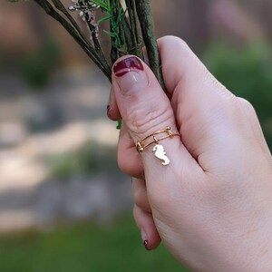 Tiny Seahorse Dangle Adjustable Charm Ring- Gold - - LadybugfeetDesigns -