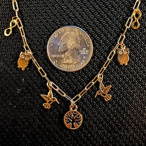Nature Vibes Multi Charm Link Necklace, Gold- 20 inch - - LadybugfeetDesigns -