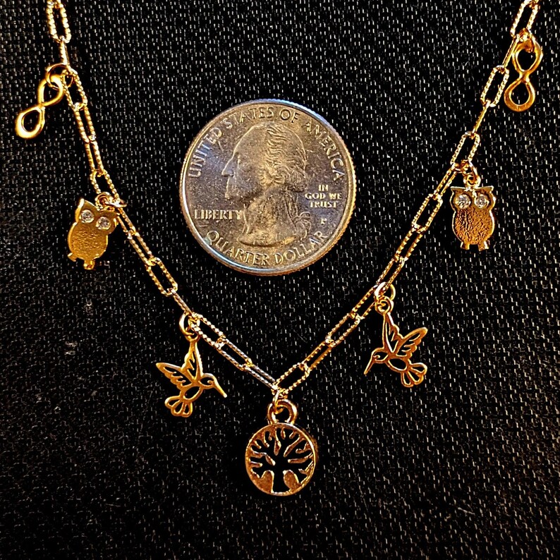Nature Vibes Multi Charm Link Necklace, Gold- 20 inch - - LadybugfeetDesigns -