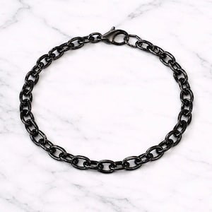 Black Stainless Steel Oval Link Charm Bracelet Base - D.i.y. - Build Your Charm Bracelet! - - LadybugfeetDesigns -