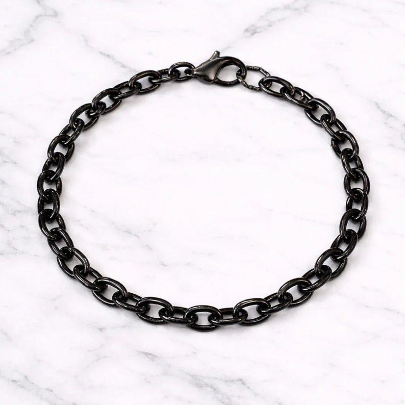 Black Stainless Steel Oval Link Charm Bracelet Base - D.i.y. - Build Your Charm Bracelet! - - LadybugfeetDesigns -