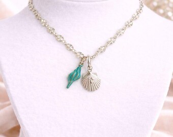 Scallop Beach Shell Necklace / Earring Set, Sterling Silver - 20 inch