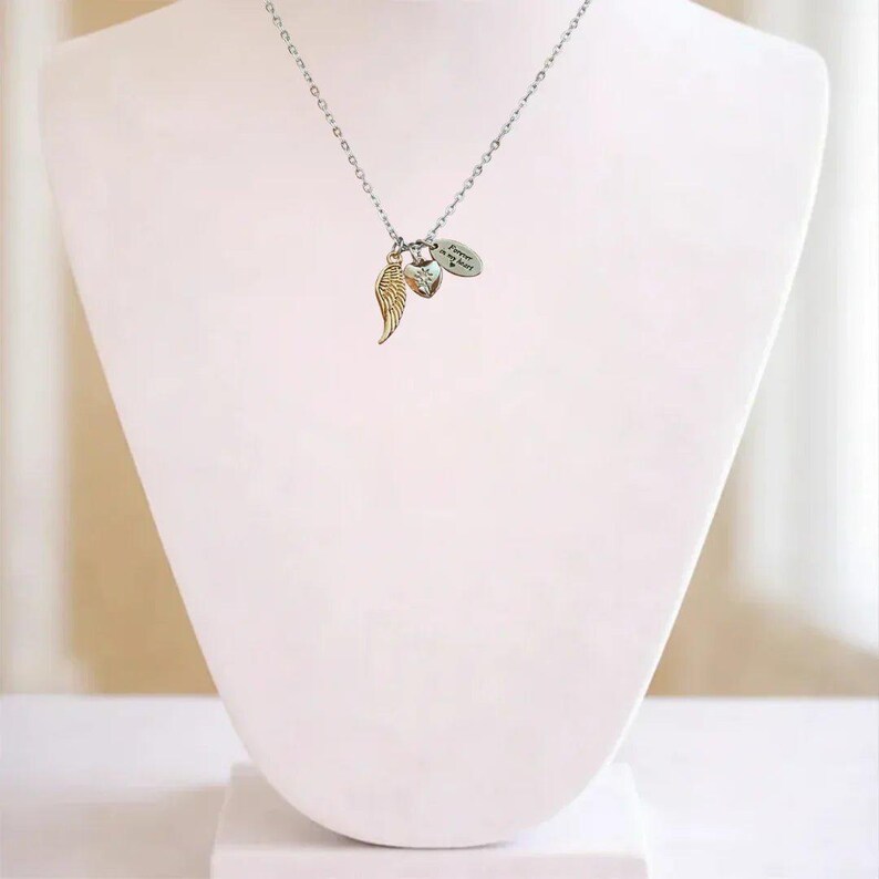 Forever in my Heart Memory necklace, Silver - 20 inch - - LadybugfeetDesigns -