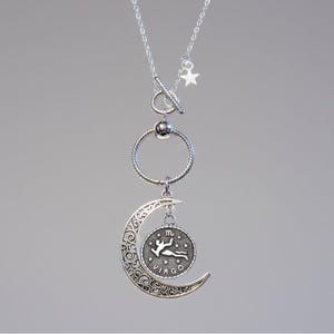 Crescent Moon Zodiac Sign Necklace, Silver - 20 inch - - LadybugfeetDesigns -